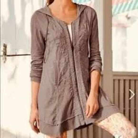 Soft Surroundings Womens Corinna Full Zip Hoodie Sz S Embroidered Clay Brown - Picture 1 of 8